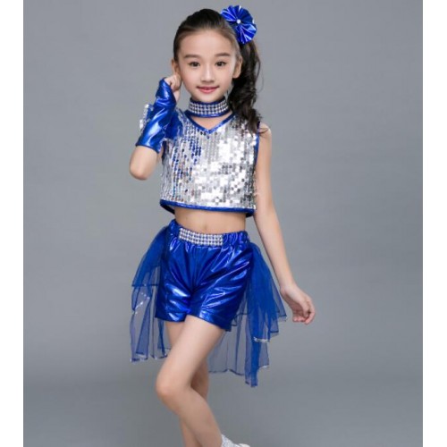Children jazz dance costumes  boys girls sequined stage performance competition modern dance hiphop drummer dancing outfits